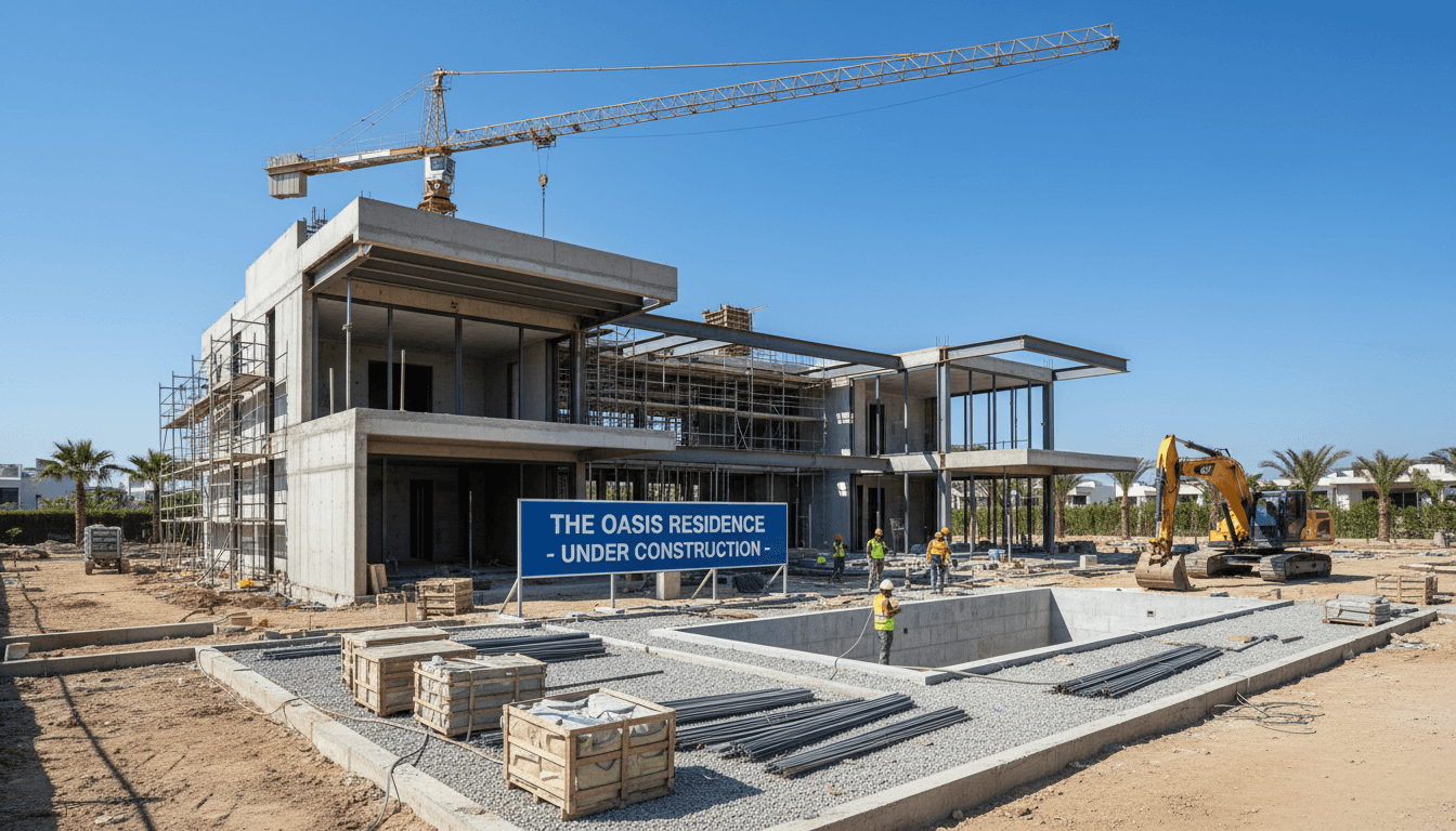 Chantier de construction d'une villa haut standing à Rabat avec équipe professionnelle