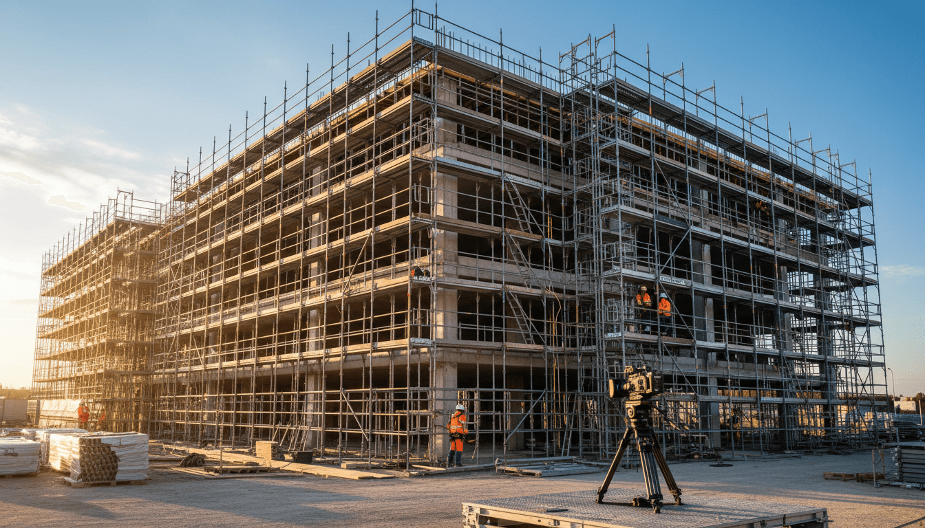 Chantier de construction en cours avec gros œuvres